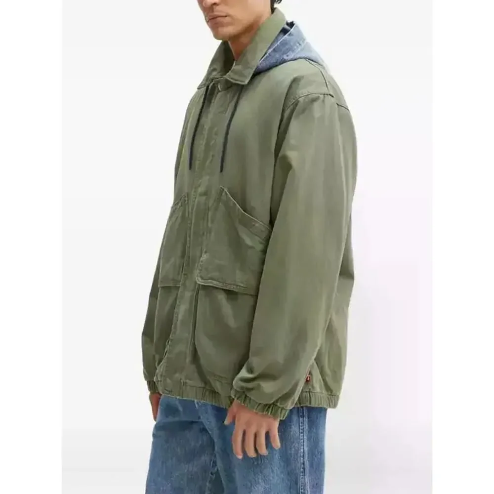 Levi's Premium‎ Jacket Mens XL Green Hooded Work Pocket Canvas Military Utility